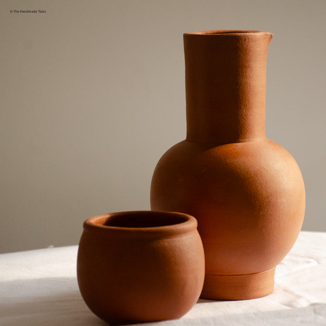 Handmade Terracotta Carafe & Cup.