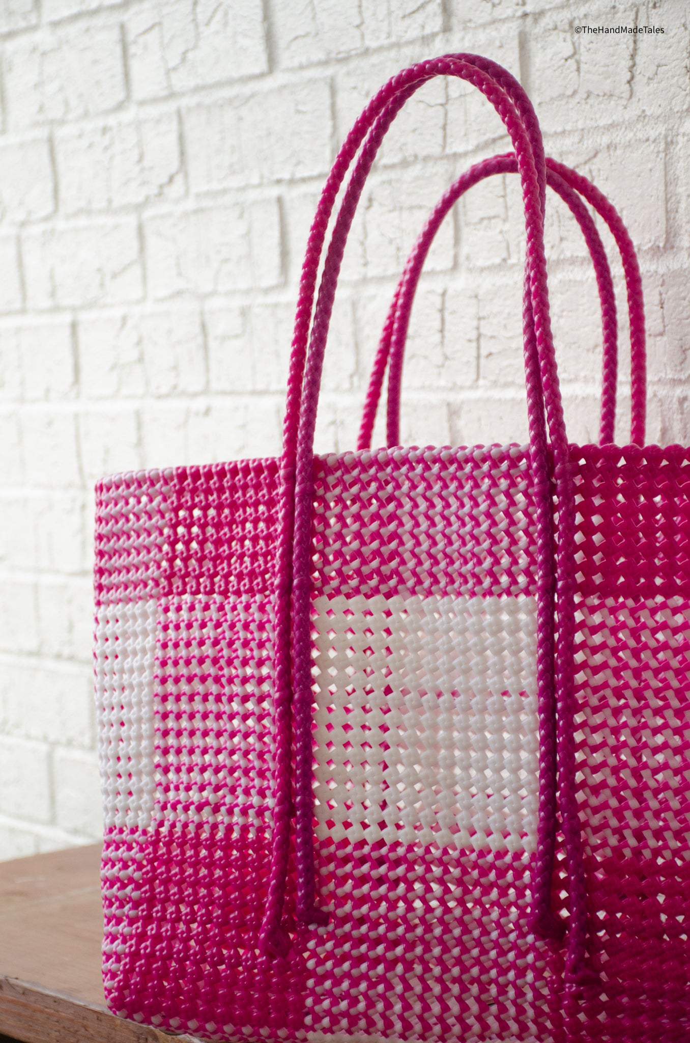 Pink Checkers - Large Market bag, South Indian Wire Koodai