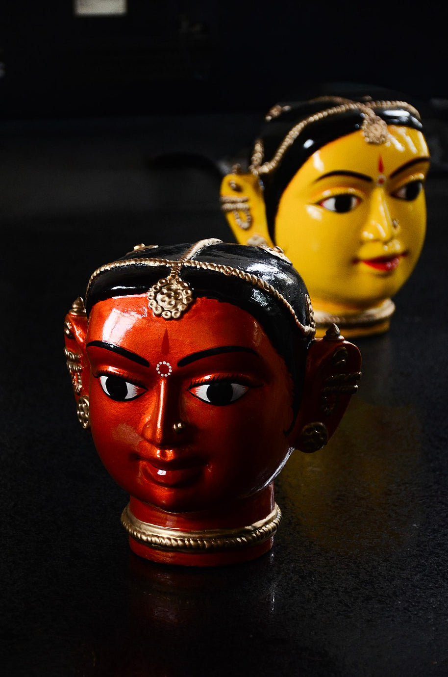 Large Golden Kinnal Head Sculpture - Woman