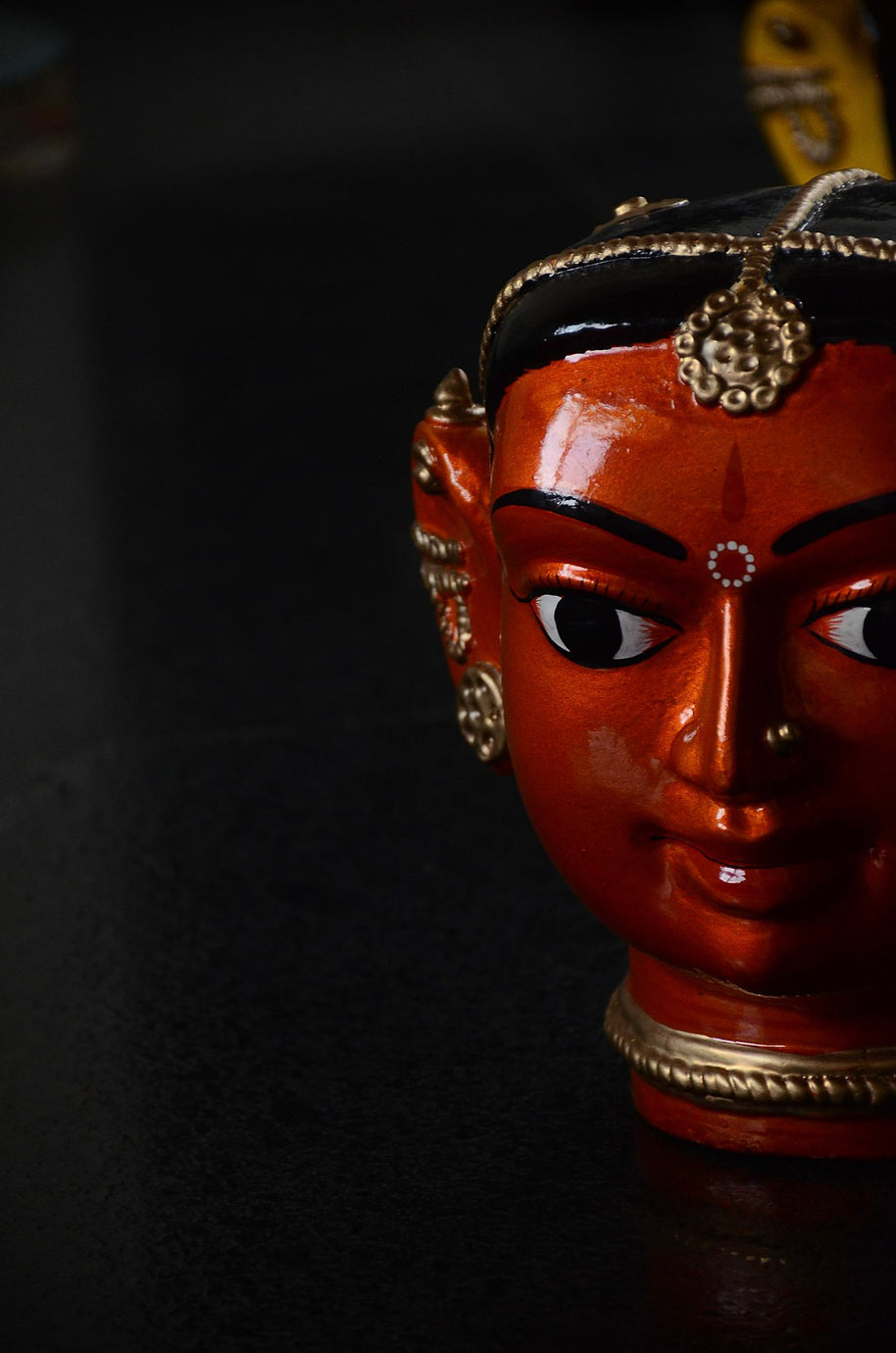 Large Golden Kinnal Head Sculpture - Woman