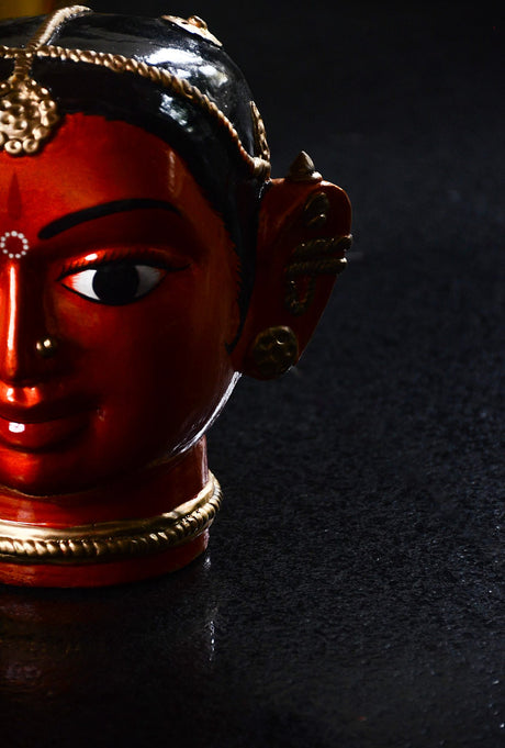 Large Golden Kinnal Head Sculpture - Woman