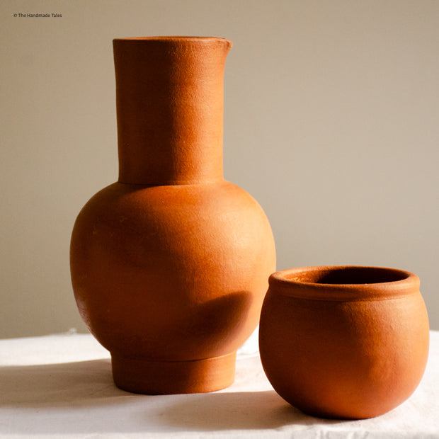 Handmade Terracotta Carafe & Cup.