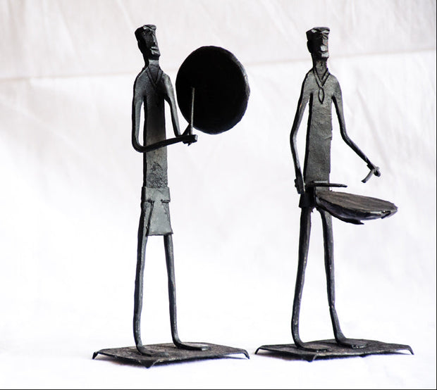 The Rhythm Keepers - Modern Dokra Tribal Musician Sculpture.
