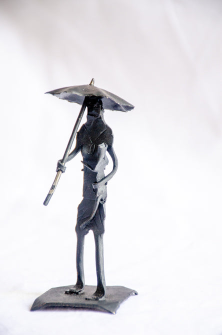 Shelter - Tribal Father and Child Sculpture, Handmade Dokra Style Metal Art.