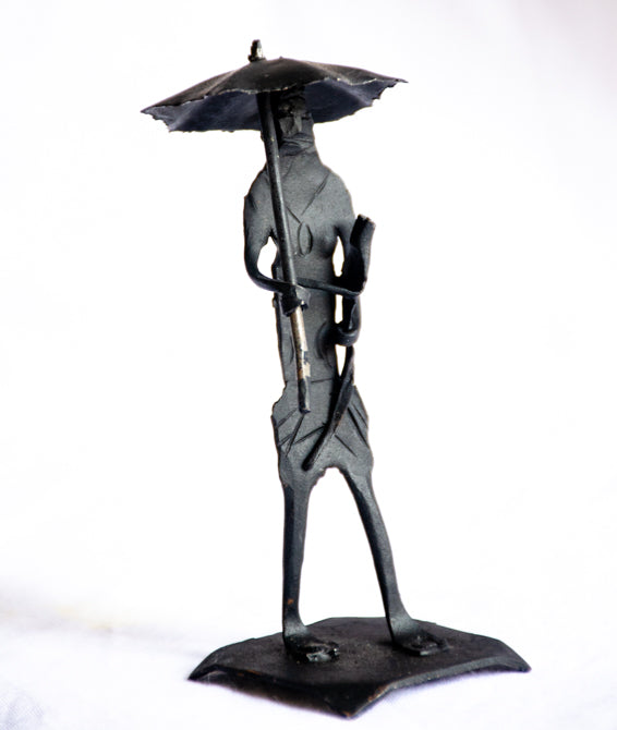Shelter - Tribal Father and Child Sculpture, Handmade Dokra Style Metal Art.