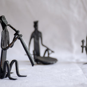 Ritual Ensemble - Modern Tribal Musician Sculpture, Matte Black Metal Art, Cultural Collectible Decor, Handmade Musician Trio.