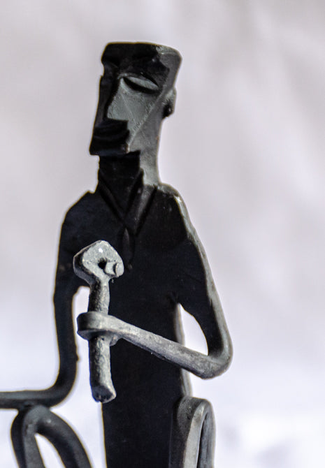 Ritual Ensemble - Modern Tribal Musician Sculpture, Matte Black Metal Art, Cultural Collectible Decor, Handmade Musician Trio.