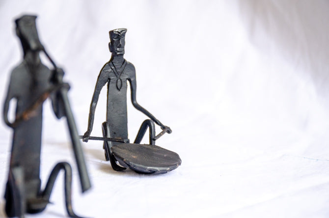 Ritual Ensemble - Modern Tribal Musician Sculpture, Matte Black Metal Art, Cultural Collectible Decor, Handmade Musician Trio.