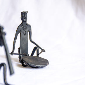 Ritual Ensemble - Modern Tribal Musician Sculpture, Matte Black Metal Art, Cultural Collectible Decor, Handmade Musician Trio.