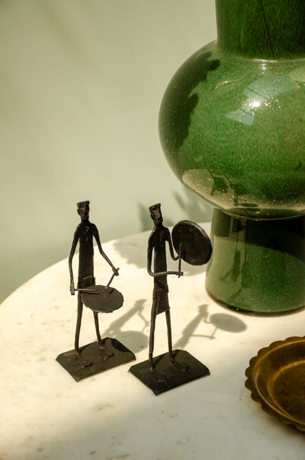 The Rhythm Keepers - Modern Dokra Tribal Musician Sculpture.
