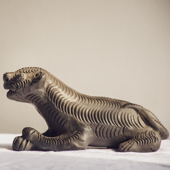 The Ranthambore Tiger - Black Terracotta Figurine