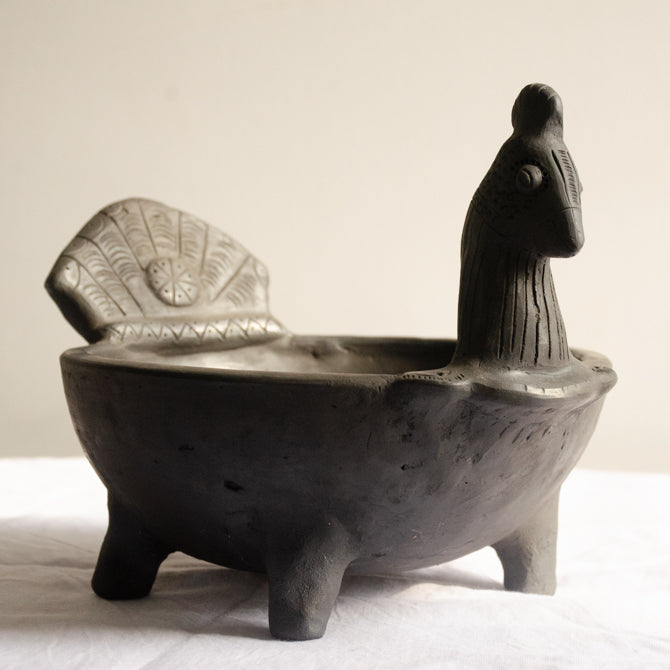 Pakshi Uruli - Black Terracotta Bird-Goddess Bowl