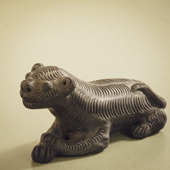 The Ranthambore Tiger - Black Terracotta Figurine