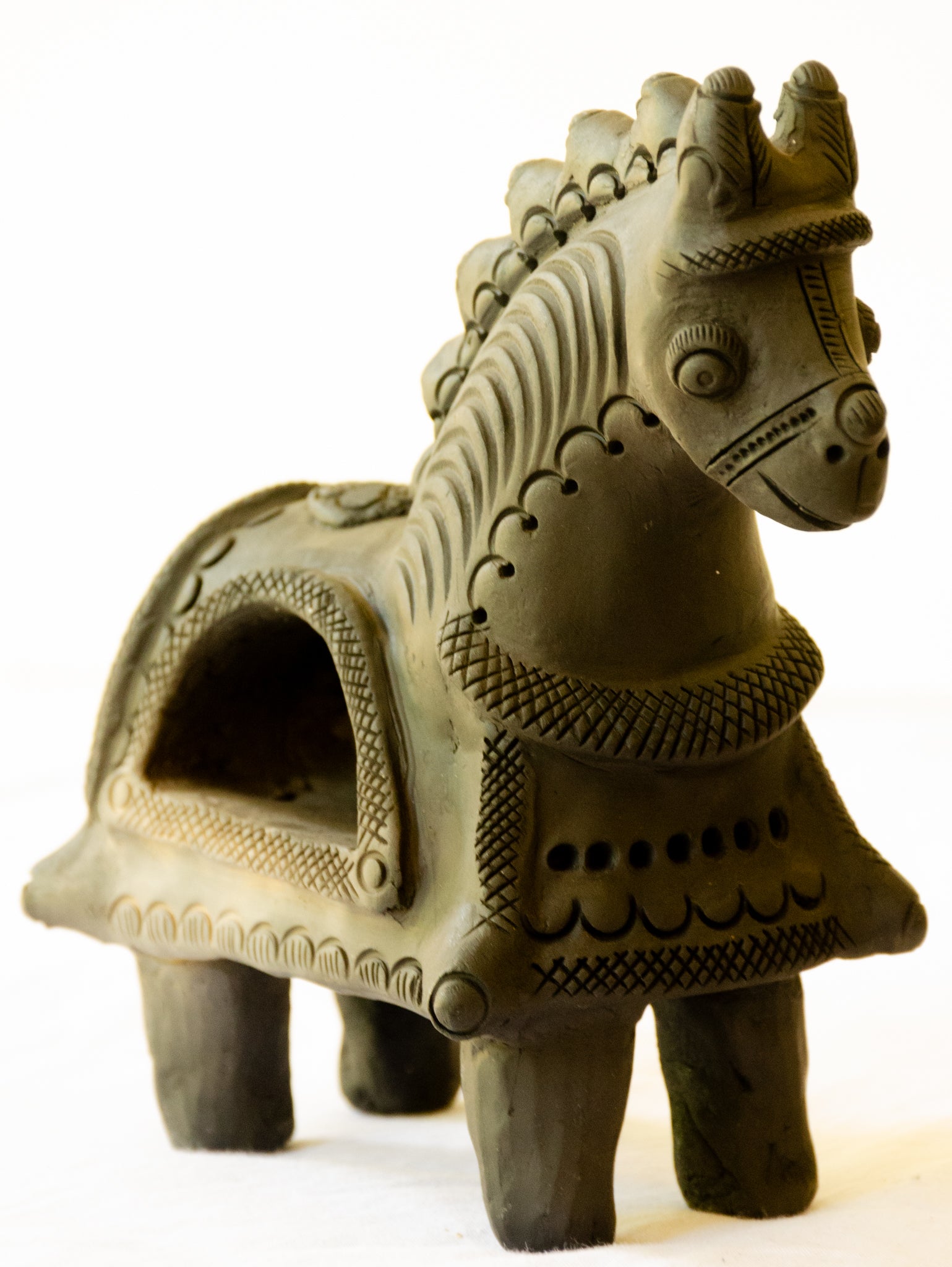 DHUPA - Black Terracotta Horse Incense Holder