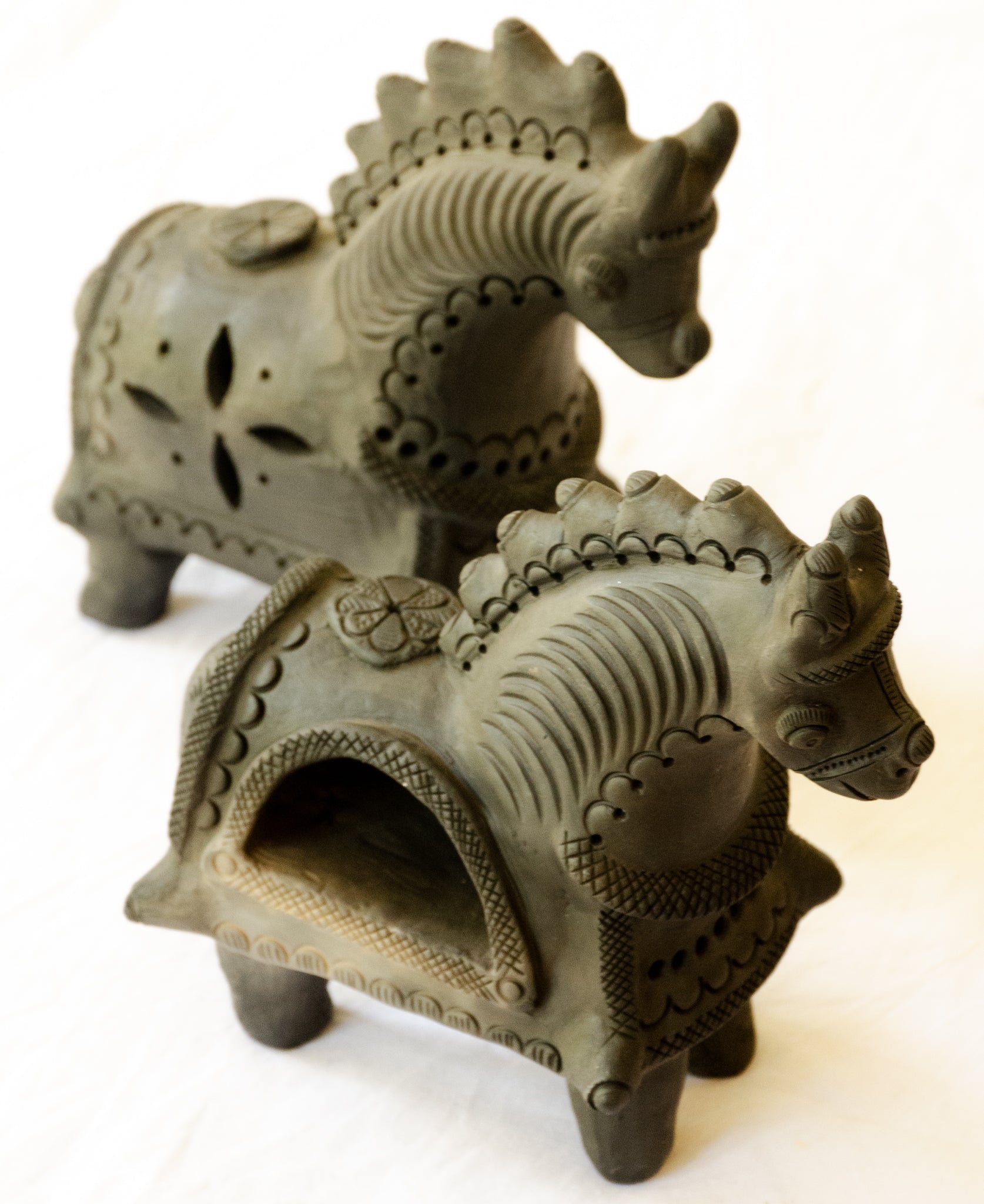 DHUPA - Black Terracotta Horse Incense Holder