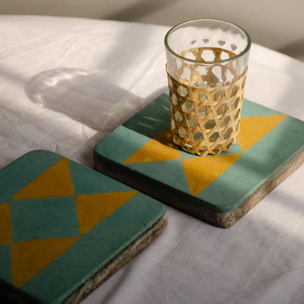 Athangudi Tiles - Teal & Mustard - Set of 2