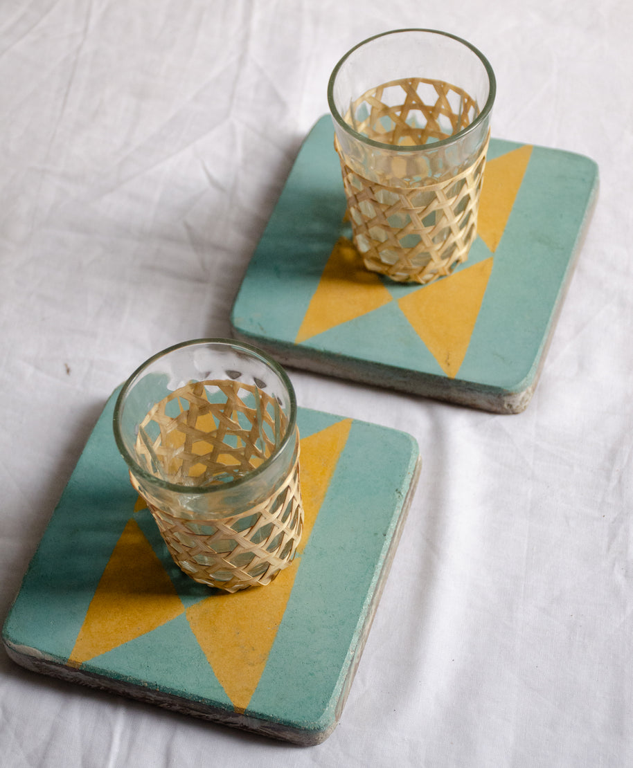 Athangudi Tiles - Teal & Mustard - Set of 2