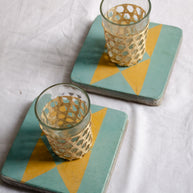 Athangudi Tiles - Teal & Mustard - Set of 2