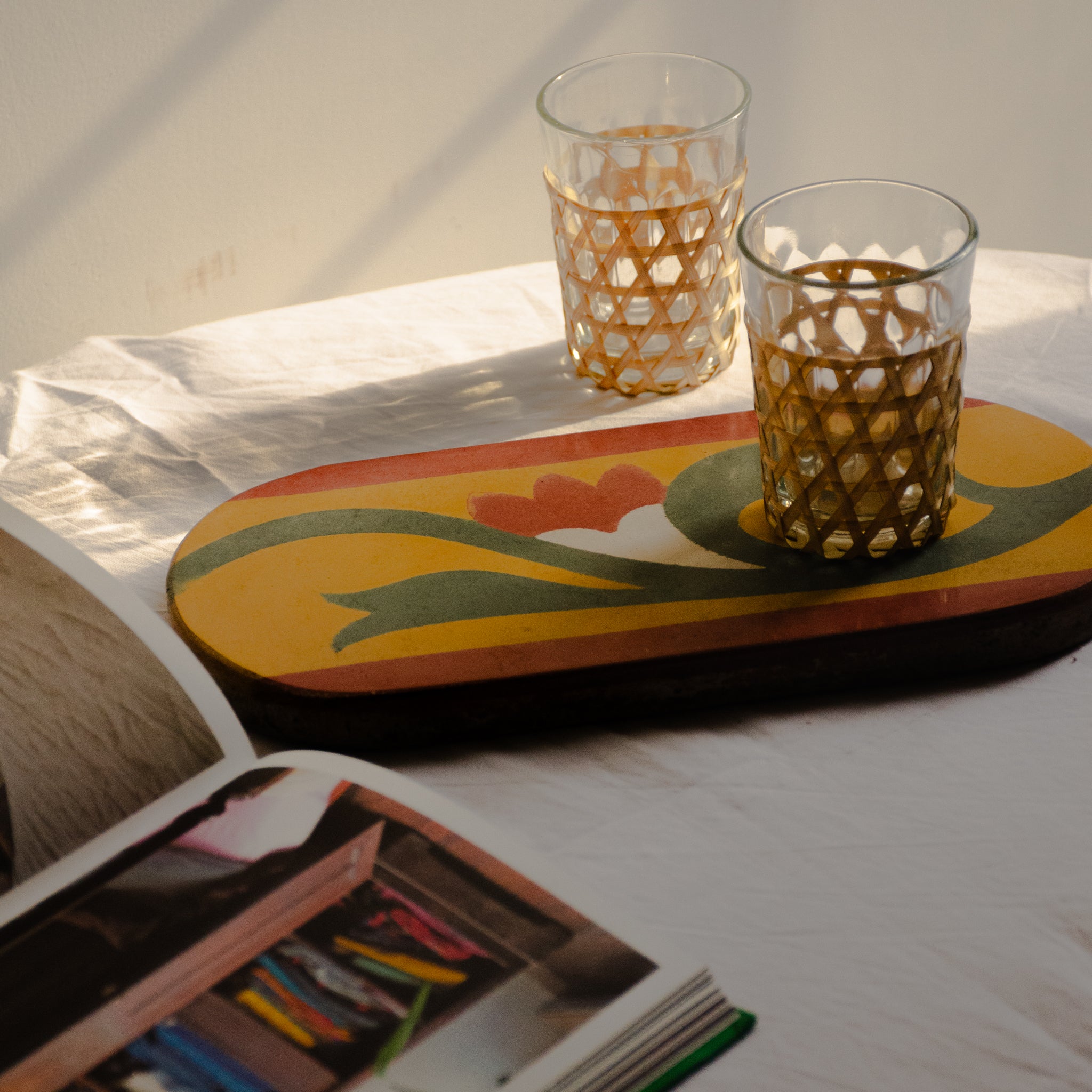 Athangudi Tiles - Oval Tray - Vine