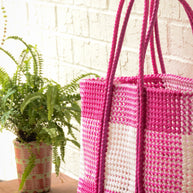 Made to Order - Pink Checkers - Large Market bag, South Indian Tote.