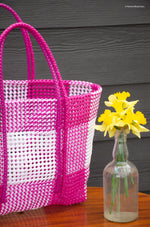 Load image into Gallery viewer, Pink Checkers - Large Market bag, South Indian Wire Koodai
