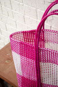 Pink Checkers - Large Market bag, South Indian Wire Koodai