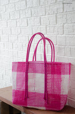 Load image into Gallery viewer, Pink Checkers - Large Market bag, South Indian Wire Koodai
