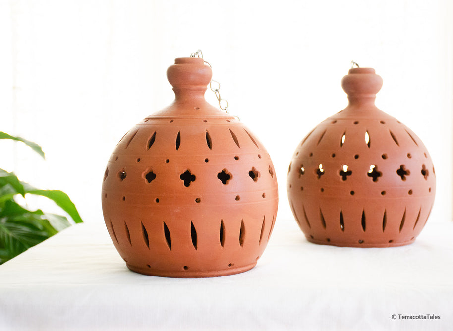 Set of 2 Kayal Terracotta Hanging Pendant Light